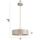 Lampa sufitowa wisząca E27 Beżowa ZŁOTA PREMIUM żyrandol LOFT ECRU GOLD metalowa oprawa 1-punktowa, klosz 20 cm