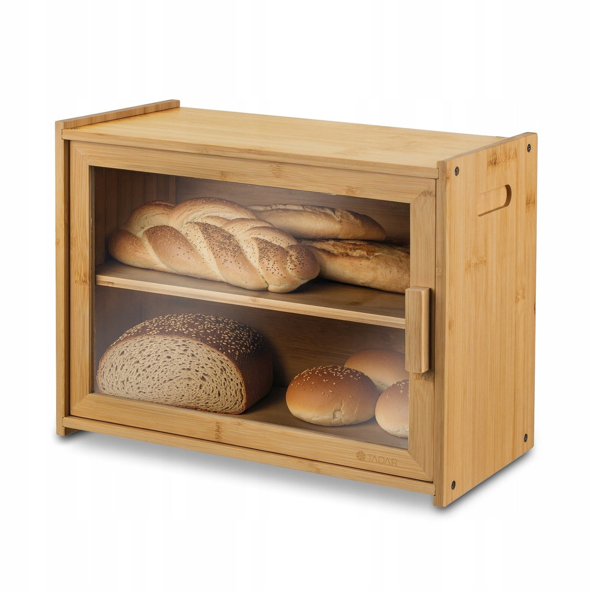 Chlebak Bambusowy z półką duży Pojemnik na Pieczywo Tadar 40x20x31 skrzynka do bułek i bochenków, prostokątna brązowa