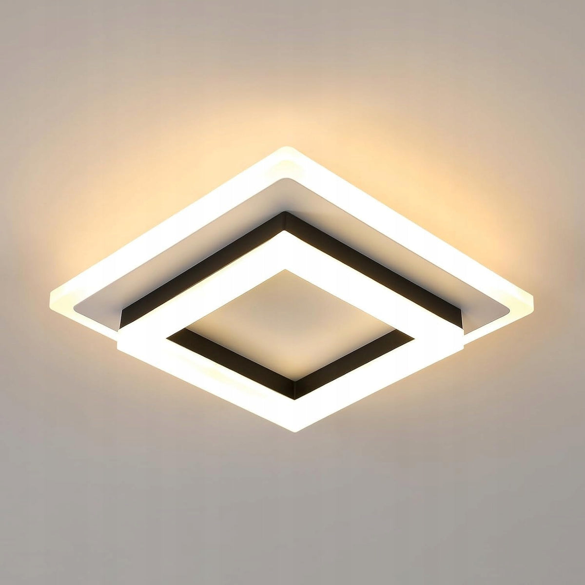 Lampa Sufitowa Plafon LED Kwadratowy Czarny Nowoczesny 24W 3000K 2350lm do pokoju, ciepła barwa światła, zintegrowane