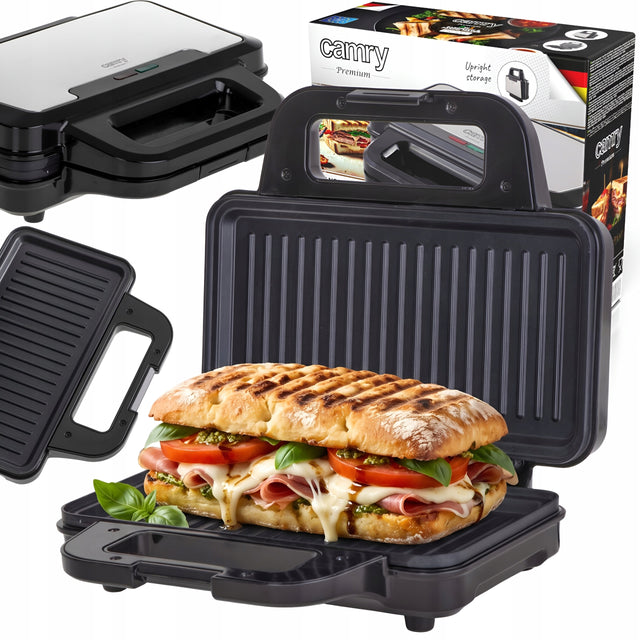 Opiekacz Grill do Kanapek Panini Toster 2w1 Nieprzywierający Duży Mocny nominalna srebrny/szary