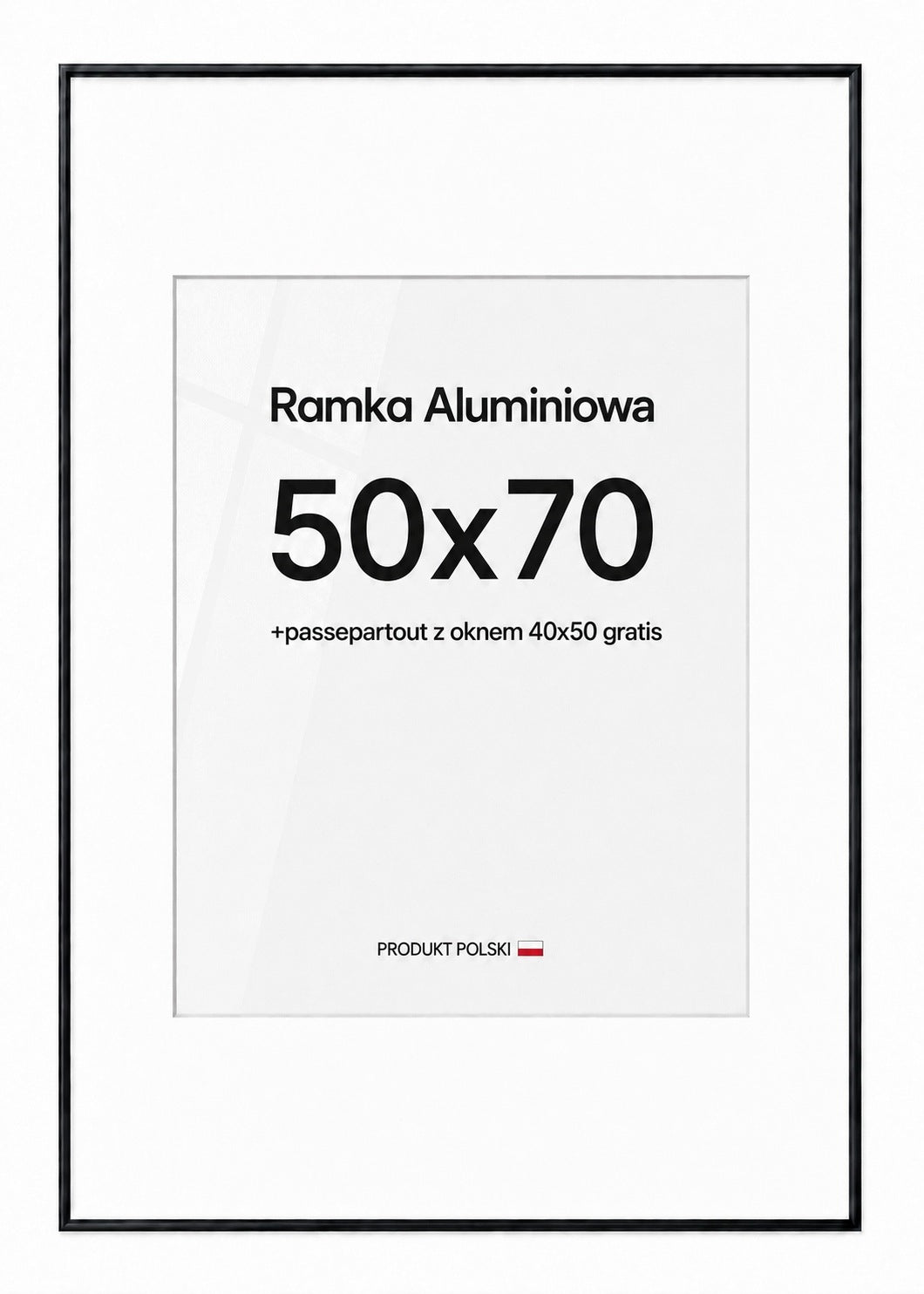 Ramka rama aluminiowa czarna 50x70cm passepartout okno 40x50 zdjęcie plakat oprawa metalowa do fotografii, grafiki i