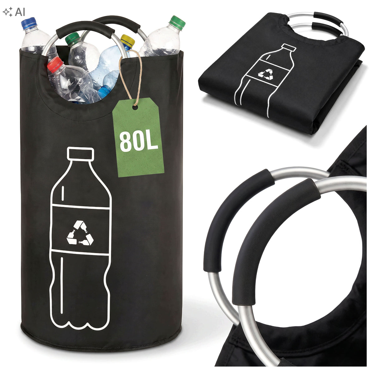 Torba na puste butelki plastikowe kaucyjne zwrotne puszki worek kosz 80l pojemnik do segregacji odpadów, recyklingu