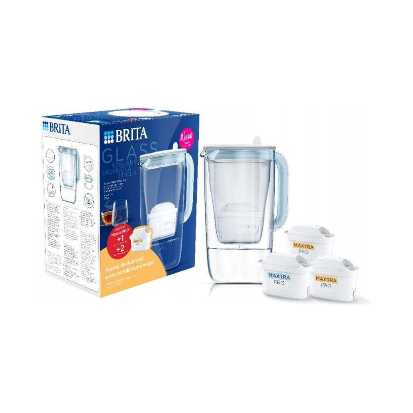 Szklany dzbanek Brita Glass 2,5 l niebieski + 3 wkłady filtrujące dzbanek filtrujący