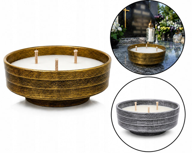 Znicz Ceramiczny Mega Duży Otwarty Retro Tradycyjny Złoty Duży lampion nagrobny parafinowy na cmentarz