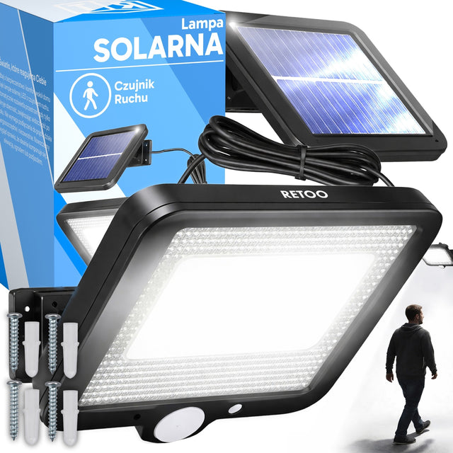 Lampa solarna czujnik ruchu zmierzchu 100 LED uliczna mocna energooszczędna naświetlacz zewnętrzny IP65 50W 800 lm do ogrodu i podjazdu