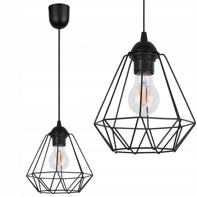 Lampa sufitowa wisząca w stylu loft E27 czarna metalowa oprawa oświetleniowa, zwis do salonu, kuchni i jadalni, 1 punkt światła, klosz 10 cm, do 60 w