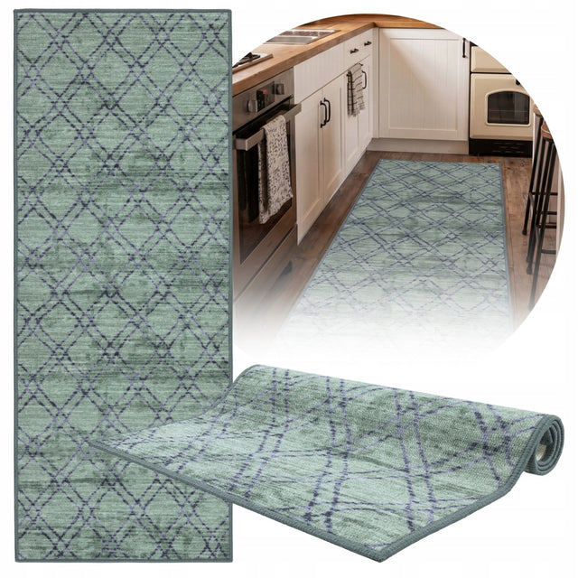 Chodnik Antypoślizgowy Długi 80x300 Do Przedpokoju Do Kuchni Zieleń Szałwia dywanik korytarzowy, mata poliestrowa 7 mm