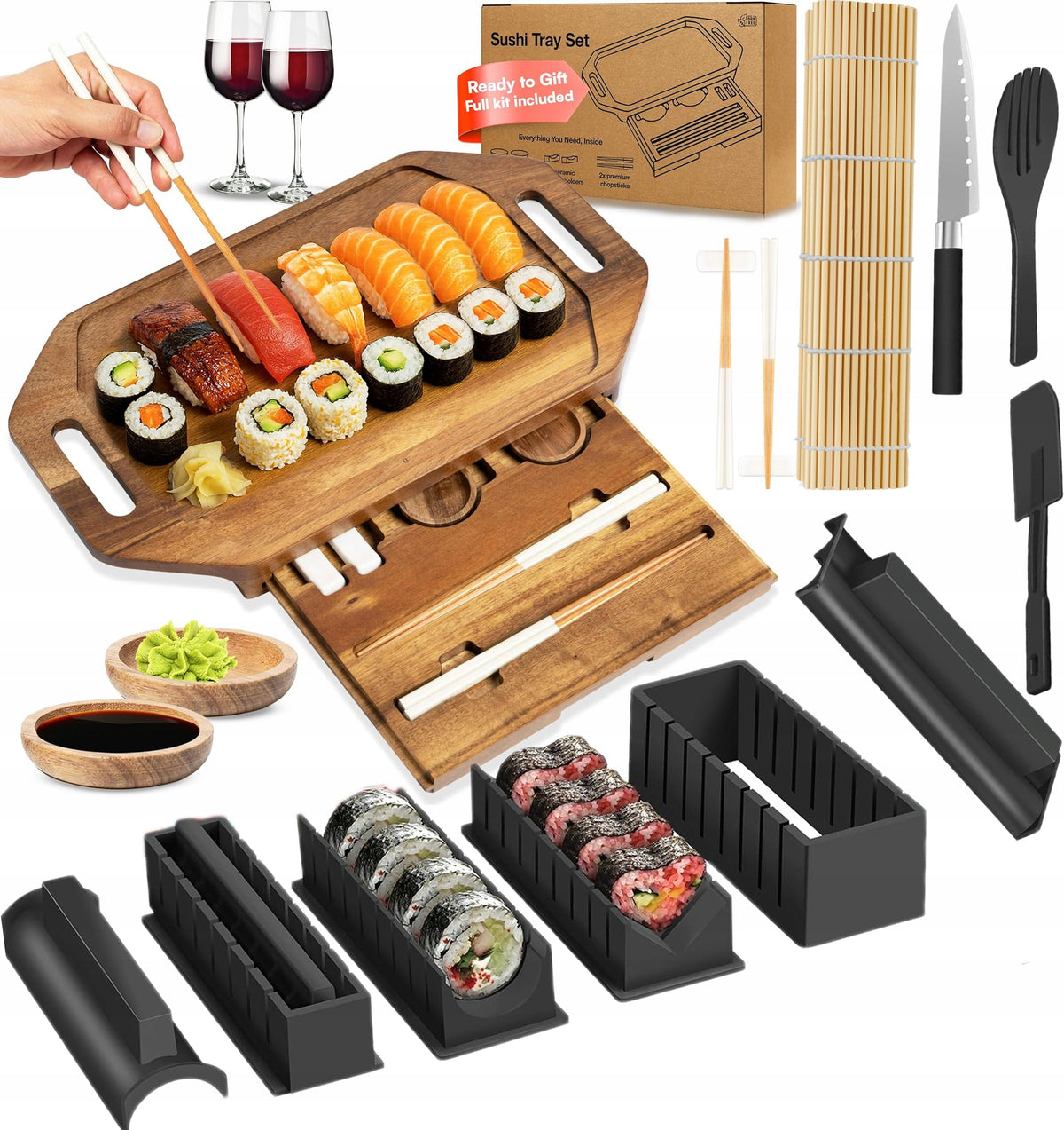 MASZYNKA DO ROBIENIA SUSHI Z TACA SUSHI ROLKA MATA PRASKA ZESTAW forma do maki, przyrząd do zwijania ryżu, wielorazowy