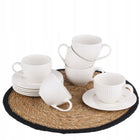 ZESTAW 6 FILIŻANEK ZE SPODKIEM 250ML BIAŁE KOMPLET 6 OSÓB + SPODEK PRĄŻEK porcelanowe do kawy i herbaty, gładkie