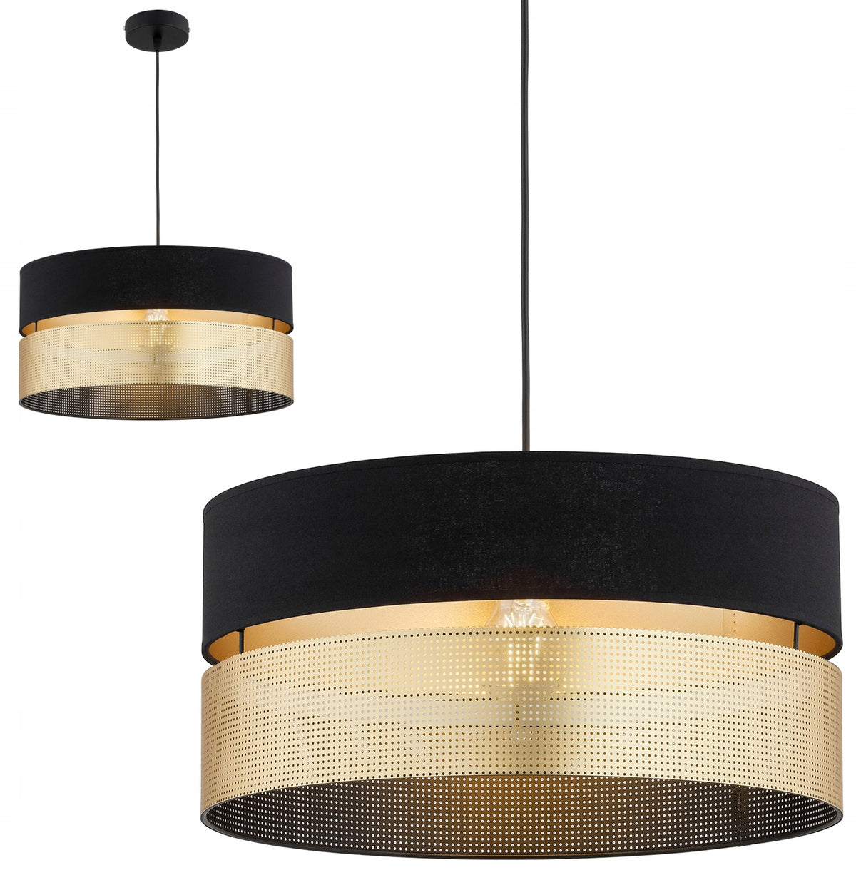 Lampa Wisząca Sufitowa Abażur Żyrandol Czarno Złoty 40 cmLed oprawa do salonu, jadalni, 1 punkt świetlny, gwint E27
