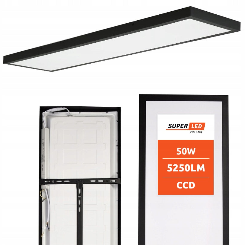 Panel LED Sufitowy Plafon 50W 5250 lm Natynkowy 120 x 30cm premium czarny oprawa oświetleniowa prostokątna, wymienny