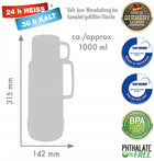Niemiecki termos rotpunkt 80 1,0 L szklany wkład termiczny+kubek Niezawodny dzbanek na kawę i herbatę, do ciepłych