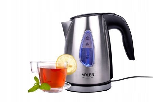 Czajnik elektryczny bezprzewodowy kompaktowy stalowy inox 1l filtr adler 1 l 1630 w srebrny/szary metal