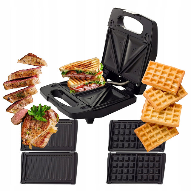 Wielofunkcyjny opiekacz 3w1- grill toster gofrownica 800W kamille nominalna czarny