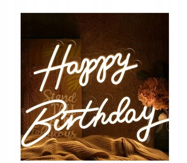 Neon LED happy birthday na urodziny napis duży podwójny na baterie USB dekoracja świetlna imprezowa, ozdoba