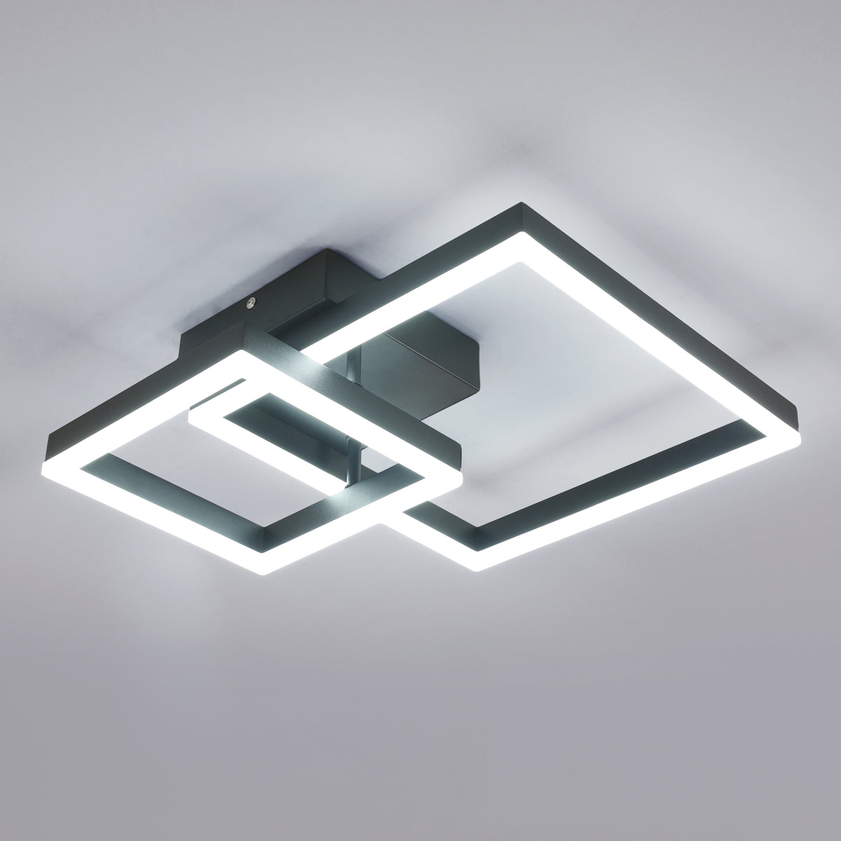 Lampa Sufitowa LED Żyrandol Czarny Kwadratowy Nowoczesny 36W 6500K oświetlenie do salonu i jadalni, 2 punkty światła