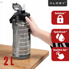 Butelka Motywacyjna Bidon na Wodę ze Słomką z Uchwytem Miarką 2000 ml 2l pojemnik do napojów plastikowy czarny