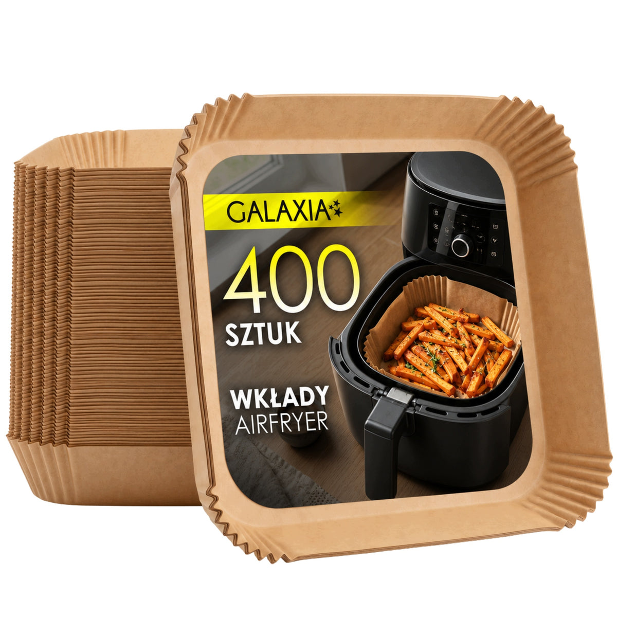 Wkład AIR fryer papier do pieczenia 400 SZT 20x20cm papierowe foremki forma tacki frytkownica beztłuszczowa