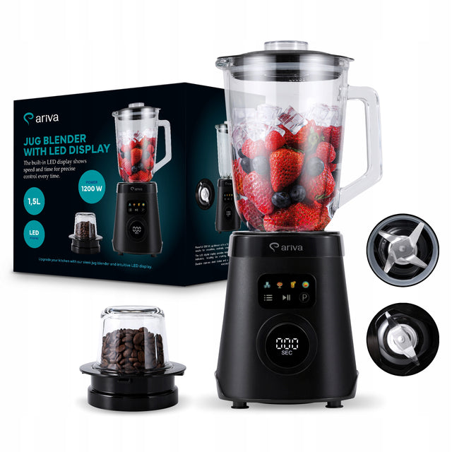 Blender kielichowy szklany Ariva 1000W młynek LED do lodu smoothie 1,5l