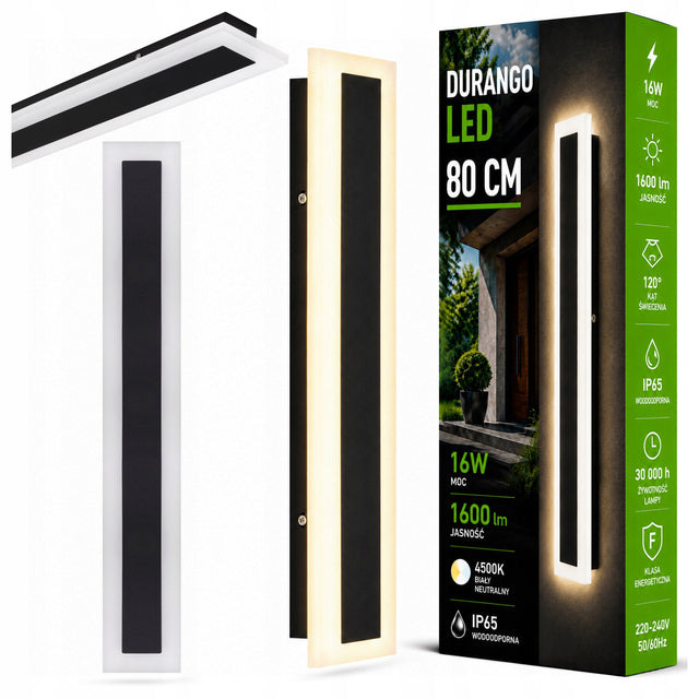 Lampa LED 80cm kinkiet ogrodowy ścienny elewacyjna zewnętrzna akryl oprawa na taras i balkon, metalowa, 16 w, biała lub czarna
