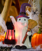 Figurka duch halloween solarna LED ogrodowa czarownica latarnia 25 CM lampion, ozdoba na taras i balkon, dekoracja na