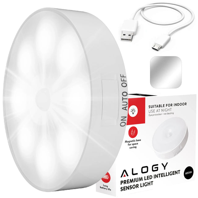 Lampka 8 LED nocna z Czujnikiem Ruchu PIR Lampa USB na schody światło białe oświetlenie automatyczne do przedpokoju, 80 lm, 6000 K, 3 w
