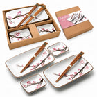 Zestaw Ceramiki Naczyń Do Sushi Jasny Komplet ORIENTAL SAKURA Dla 2 Osób porcelanowy serwis miseczek, pałeczek i
