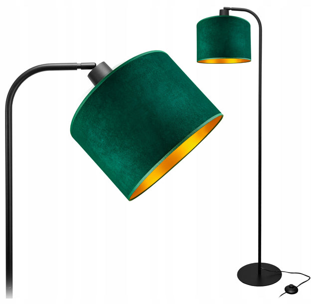 Nowoczesna lampa stojąca podłogowa 145cm abażur welur zielony 20cm LED do salonu, sypialni, biura, jadalni i kuchni, gwint E27, maks. 60 w