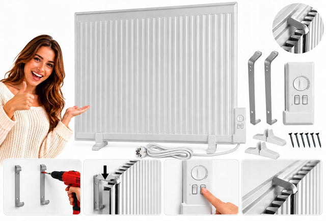 Grzejnik panelowy olejowy elektryczny 1500W EKO biały płaski GW 78cm x 66cm 780 mm 660 mm grzewcza