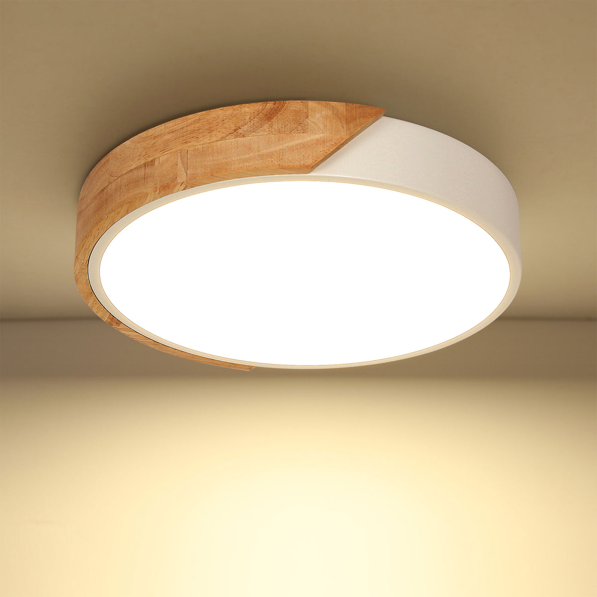 Lampa Sufitowa Plafon LED Okrągła Drewniana Nowoczesna 30W 3000K 3300lm oprawa do wnętrz, zintegrowane źródło światła