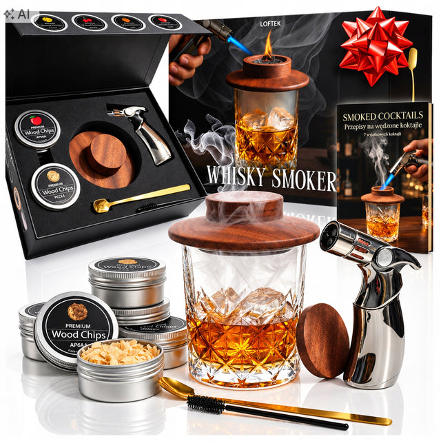 Zestaw do Wędzenia Whisky Smoker Prezent dla Mężczyzny 11w1 Palnik Wiórki