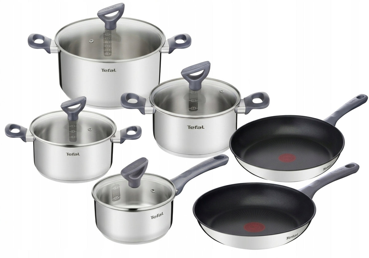 Zestaw garnków i patelni pokrywki TEFAL Daily Cook stal indukcja 10 el. srebrny stal nierdzewna