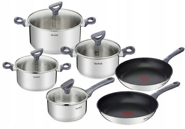 Zestaw garnków i patelni pokrywki tefal Daily Cook stal indukcja 10 el. srebrny stal nierdzewna