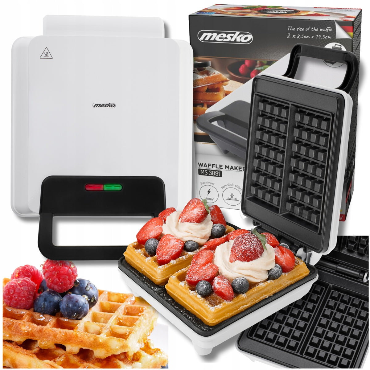 Gofrownica 2 duże gofry XXL 1800W mocna Mesko MS3091 biała nominalna