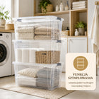 Pojemnik do przechowywania 50l pudełko z pokrywą na kółkach pościel zabawki Plastikowy organizer, bezbarwny, 56,5 x 38
