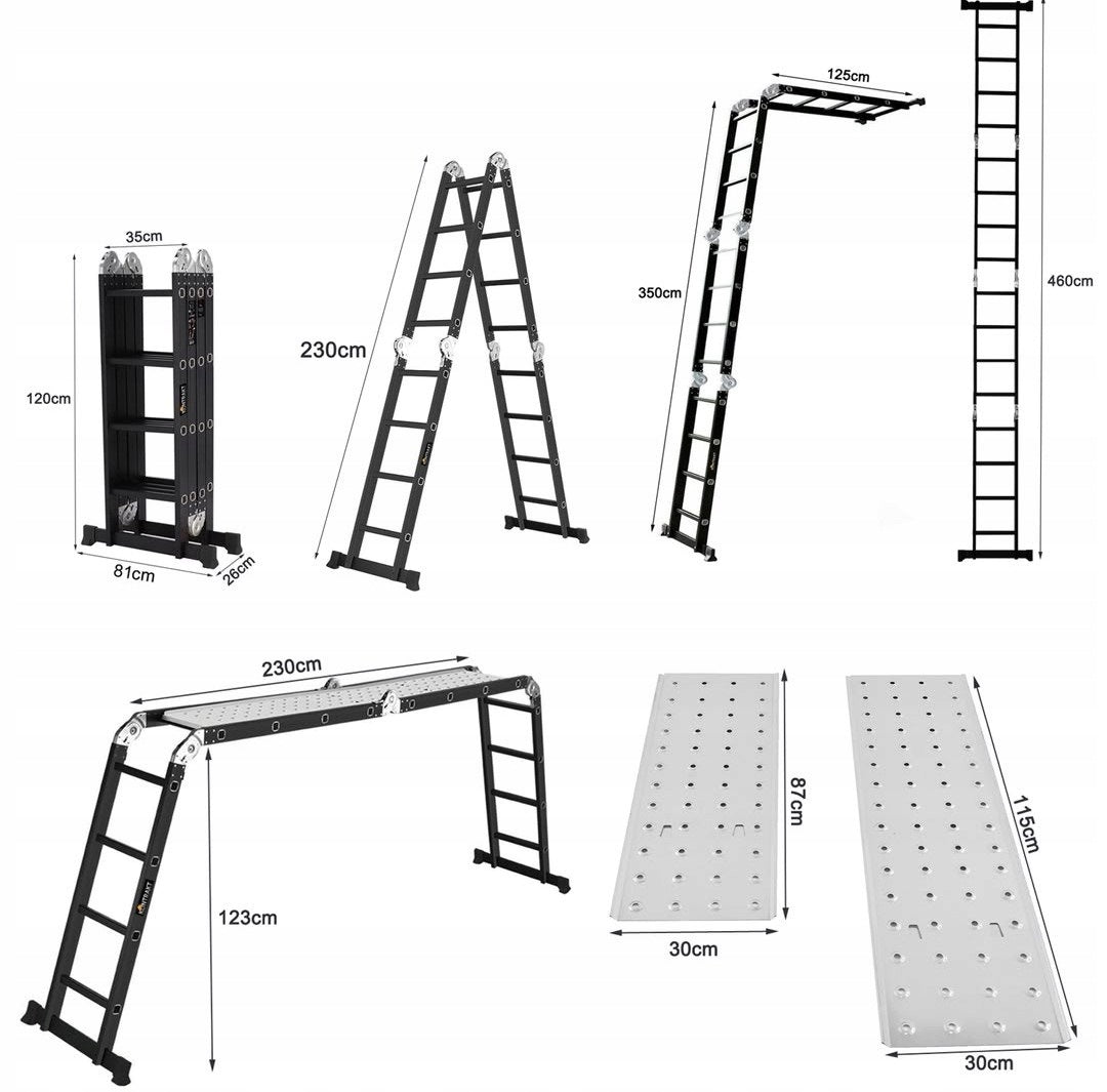 Drabina aluminiowa przegubowa stab.81cm wielofunkcyjna 4x4 kontrakt +podest 16 szczebli, wysokość robocza 5,6 m, udźwig
