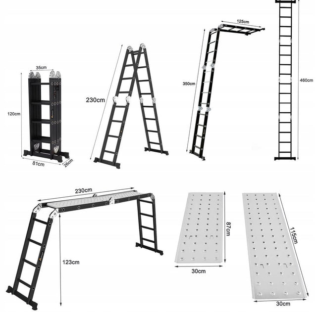Drabina aluminiowa przegubowa stab.81cm wielofunkcyjna 4x4 kontrakt +podest 16 szczebli, wysokość robocza 5,6 m, udźwig 150 kg