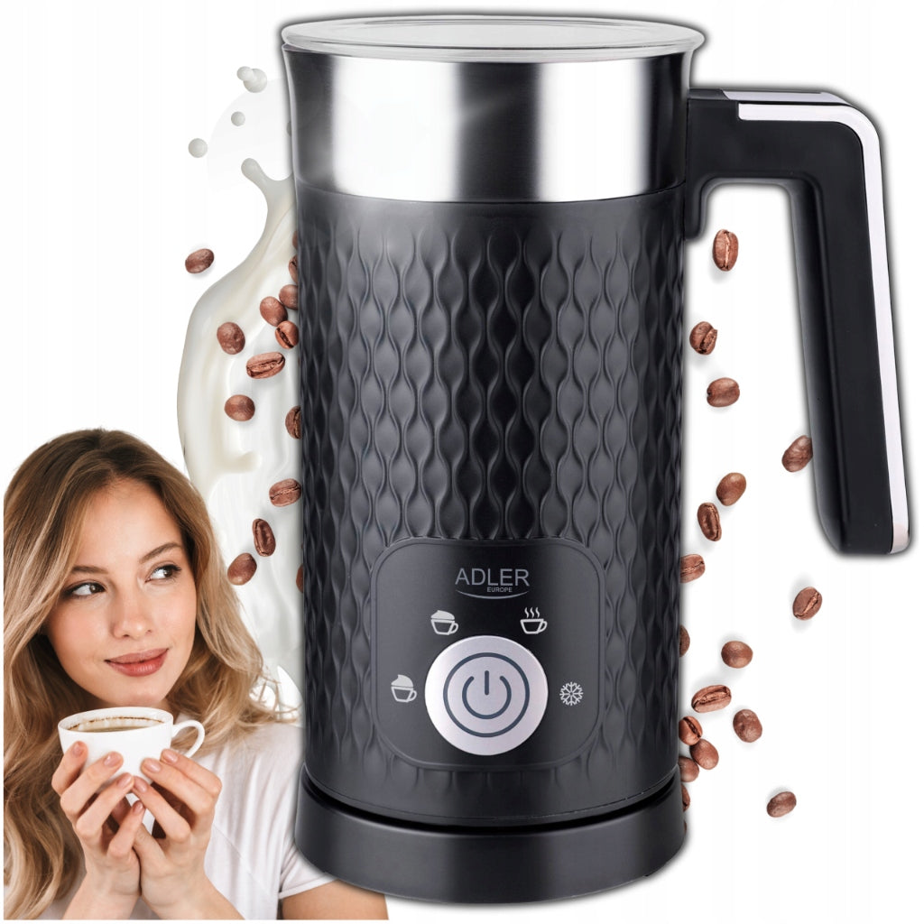 Spieniacz do mleka elektryczny podgrzewanie latte cappuccino czarny dzbanek 300 ml, pianka na zimno i ciepło, mieszadło
