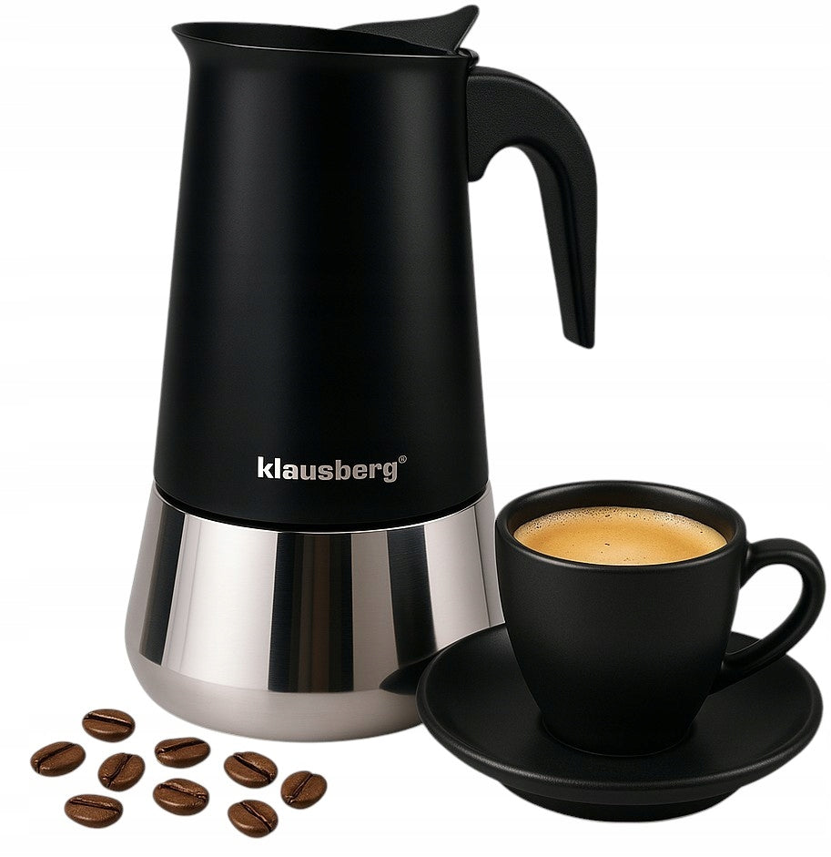 Kawiarka Klausberg KB-7847 stalowa indukcja Gaz espresso 12 filiżanek Kawy zaparzacz moka 600 ml, czarno-srebrny