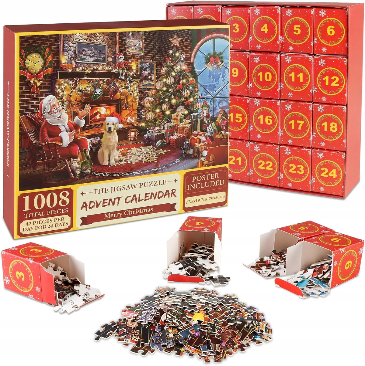 Kalendarz adwentowy z puzzlami 1008 EL mikołaj świąteczne puzzle układanka elementów, zabawki na prezent