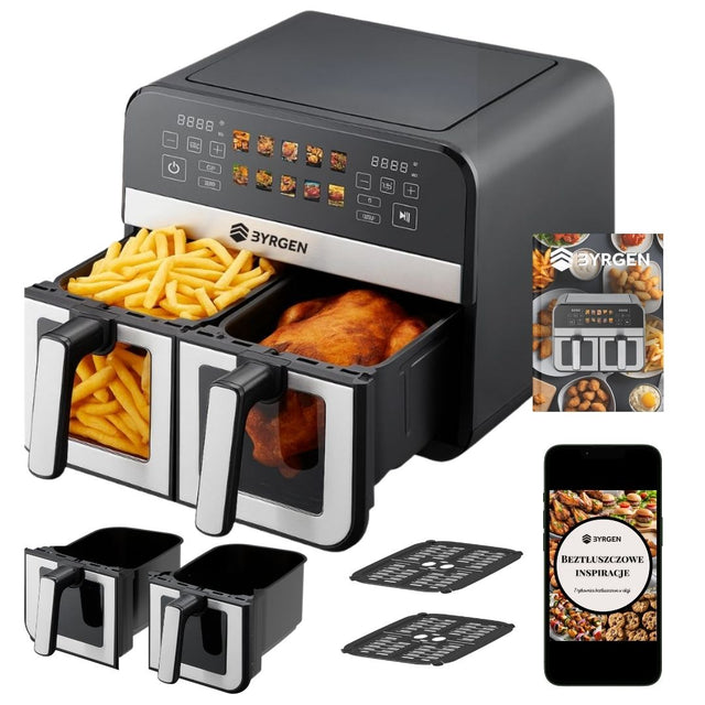Frytkownica beztłuszczowa dwukomorowa LCD byrgen AIR fryer 9l 2400W czarny