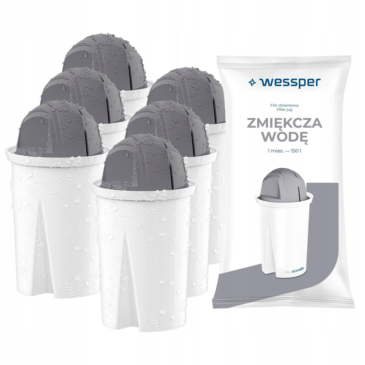 Wkład Wessper aquaclassic Protect do twardej wody do dzbanek filtrujący 6x do dzbanka srebrny/szary