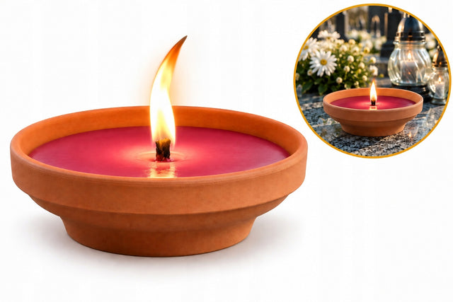 Znicz Ceramiczny Duży Gliniany Otwarty Retro Duży C-7 Czerwony lampion na grób, oświetlenie nagrobne, parafinowy