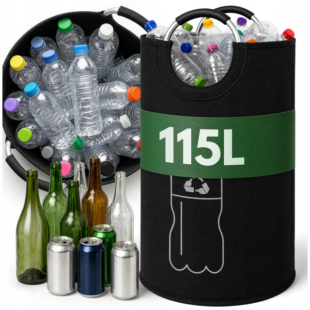 Torba kosz worek na butelki plastikowe kaucyjne zwrotne z uchwytami 115l pojemnik do segregacji odpadów, recyklingu opakowań PET, 1 komora