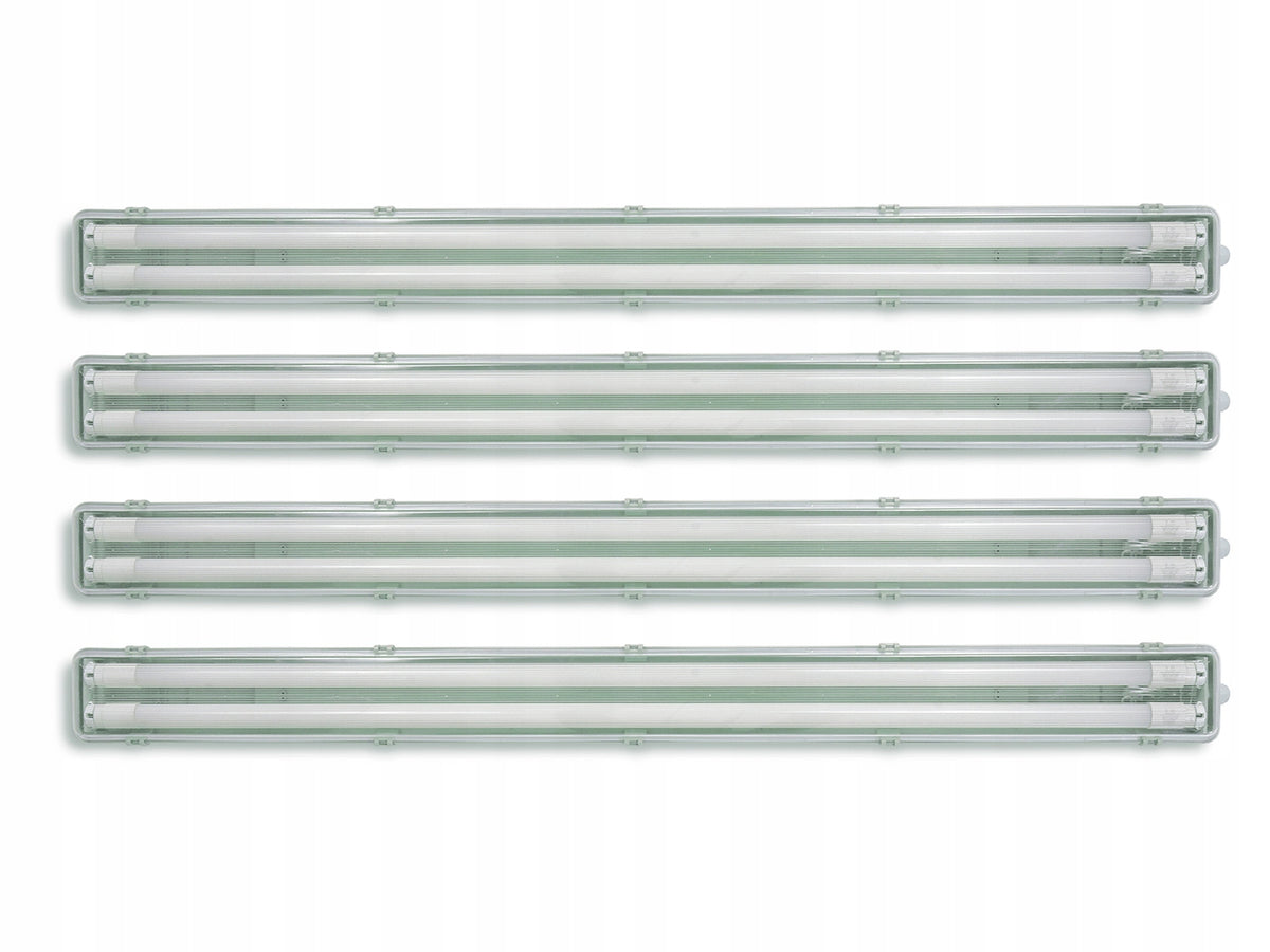 4x oprawa hermetyczna + świetlówka LED 120cm 4500K lampa sufitowa do garażu warsztatowa, trzonek G13, 800 lm, 144 w