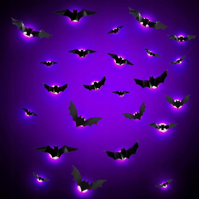 Świecąca nietoperz dekoracja ozdoba na halloween zestaw czarny 24szt. motyw grozy, akcent do wystroju domu i imprezy tematycznej
