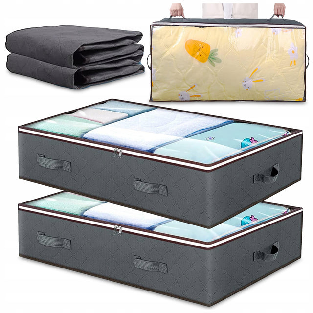 Pokrowiec pojemnik na ubrania pod łóżko organizer na pościel kołdrę 2x75 L torba do przechowywania tekstyliów, szara, 50x100 cm