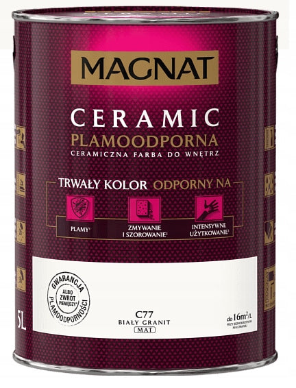 Magnat Ceramic 5l Biały Granit C77 Farba ceramiczna do ścian matowa emulsja, wydajność 16 m²/l