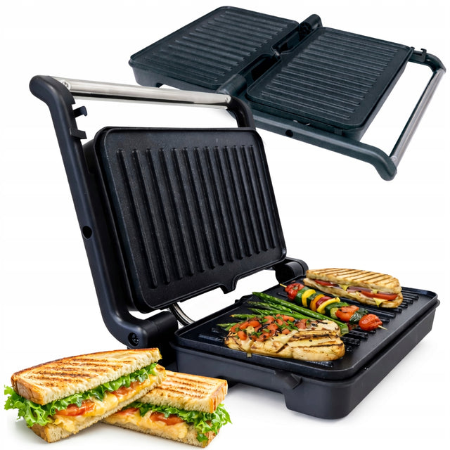 Opiekacz do kanapek grill toster panini rozkładany 180° NON stick 1200W nominalna srebrny