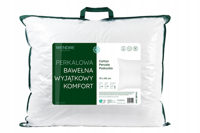 Wendre Poduszka Cotton Percale 70x80, bawełniana, puszysta, miękka, wygodna do spania, włókna silikonowe, certyfikat oeko-tex Standard 100